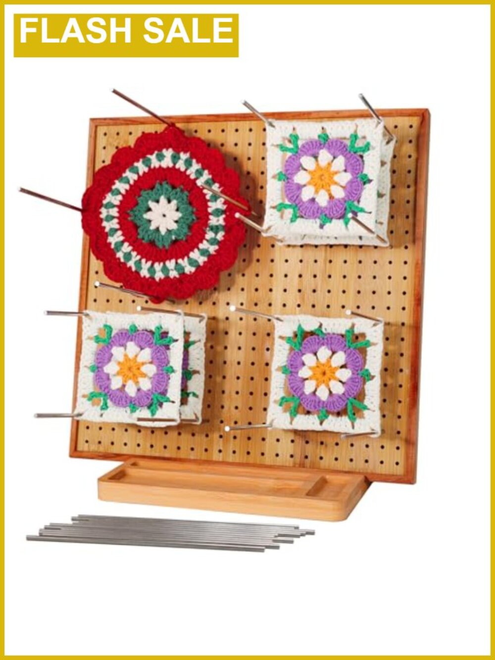Crochet Blocking Board 11.8" Bamboo Wood with 16 Stainless Steel Pins for